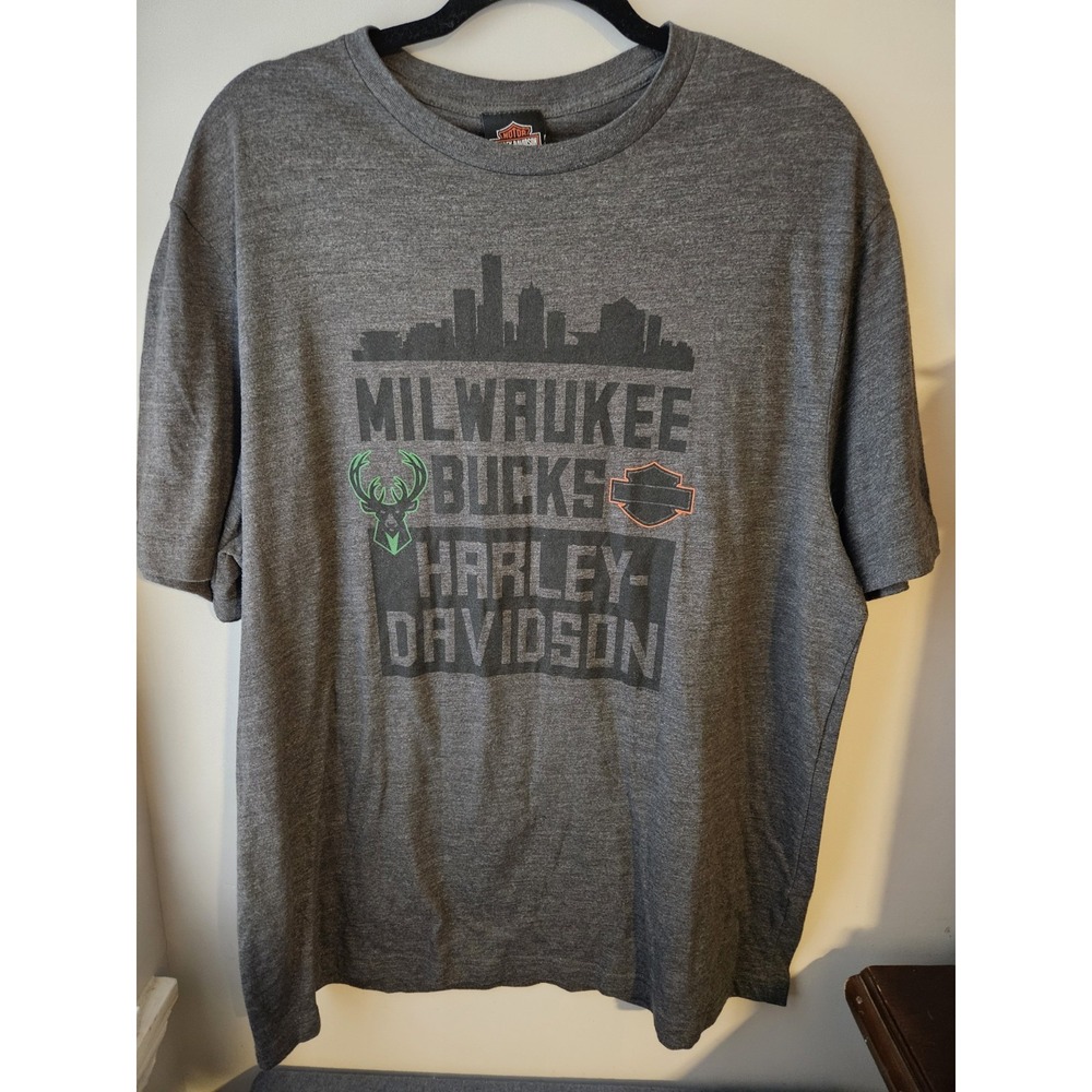 Harley-Davidson x‎ Milwaukee Bucks Triblend T-Shirt Skyline Graphic Men's XL